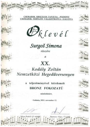 XX. Kodály Zoltán Nemzetközi Hegedűverseny – Surgoš Simona