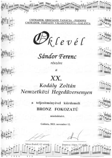 XX. Kodály Zoltán Nemzetközi Hegedűverseny – Sándor Ferenc